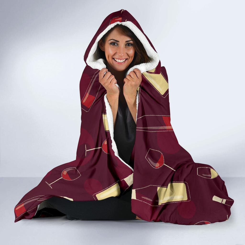 Red Wine Botttle Print Pattern Hooded Blanket-grizzshop
