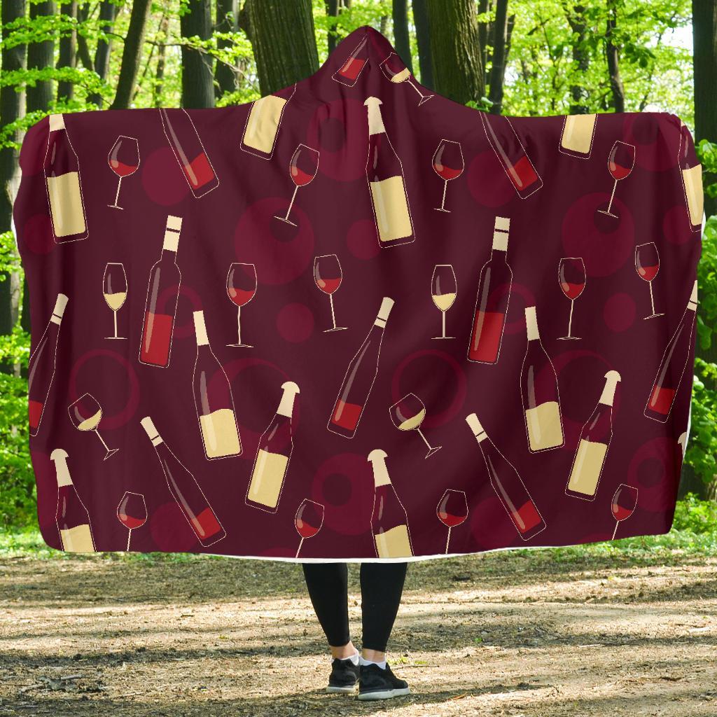 Red Wine Botttle Print Pattern Hooded Blanket-grizzshop