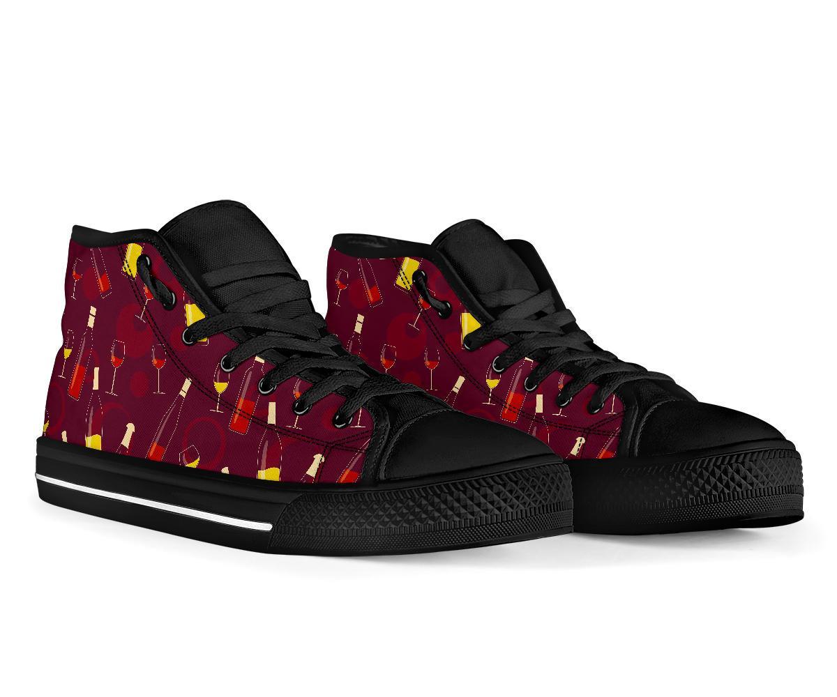 Red Wine Botttle Print Pattern Men Women's High Top Shoes-grizzshop