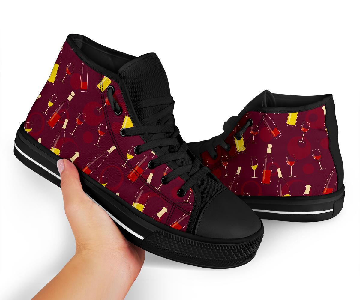 Red Wine Botttle Print Pattern Men Women's High Top Shoes-grizzshop