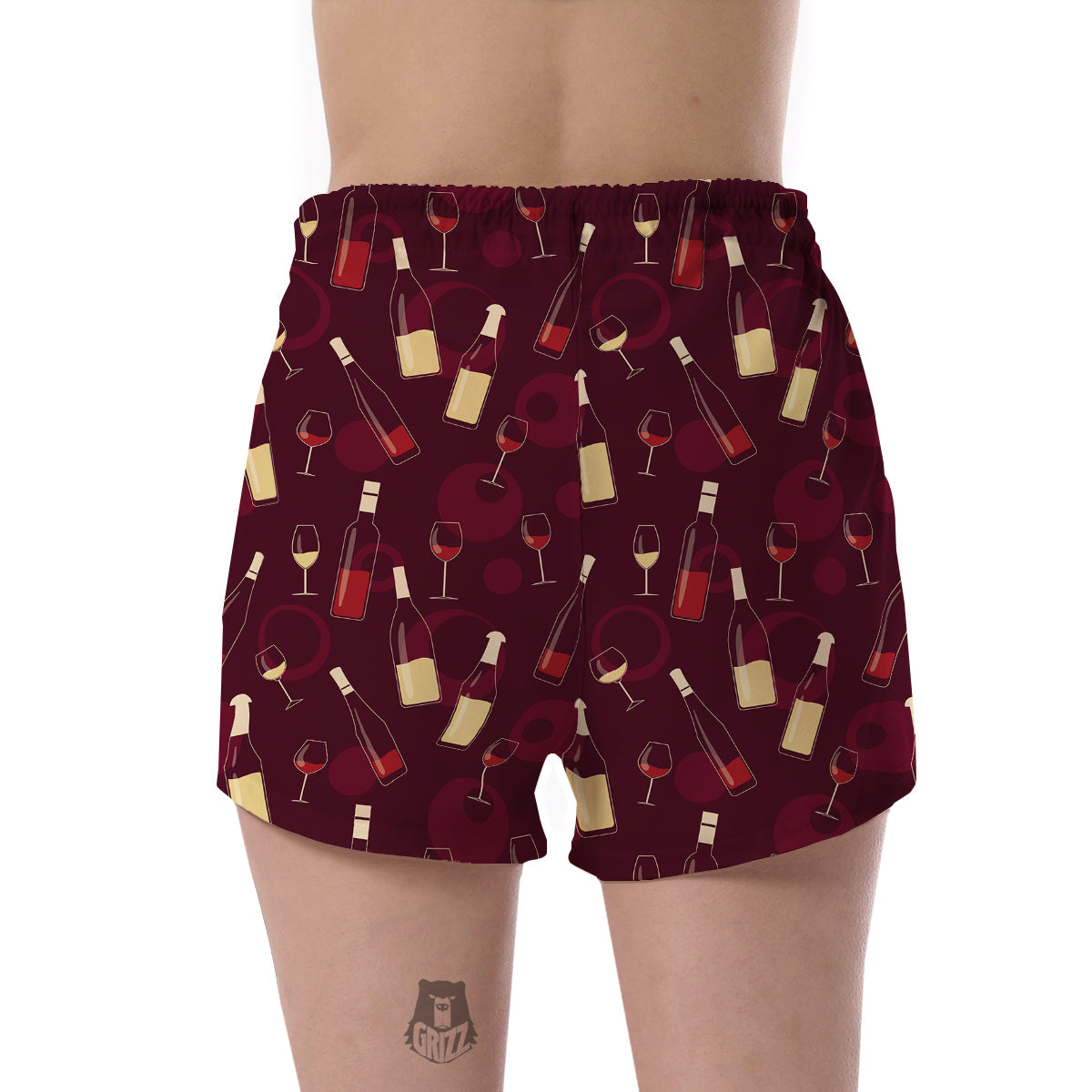 Red Wine Botttle Print Pattern Women's Shorts-grizzshop