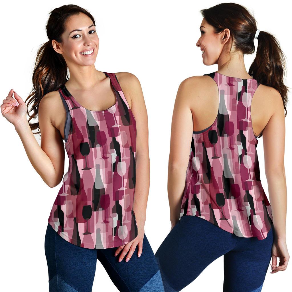 Red Wine Glass Bottle Pattern Print Racerback Tank Tops-grizzshop