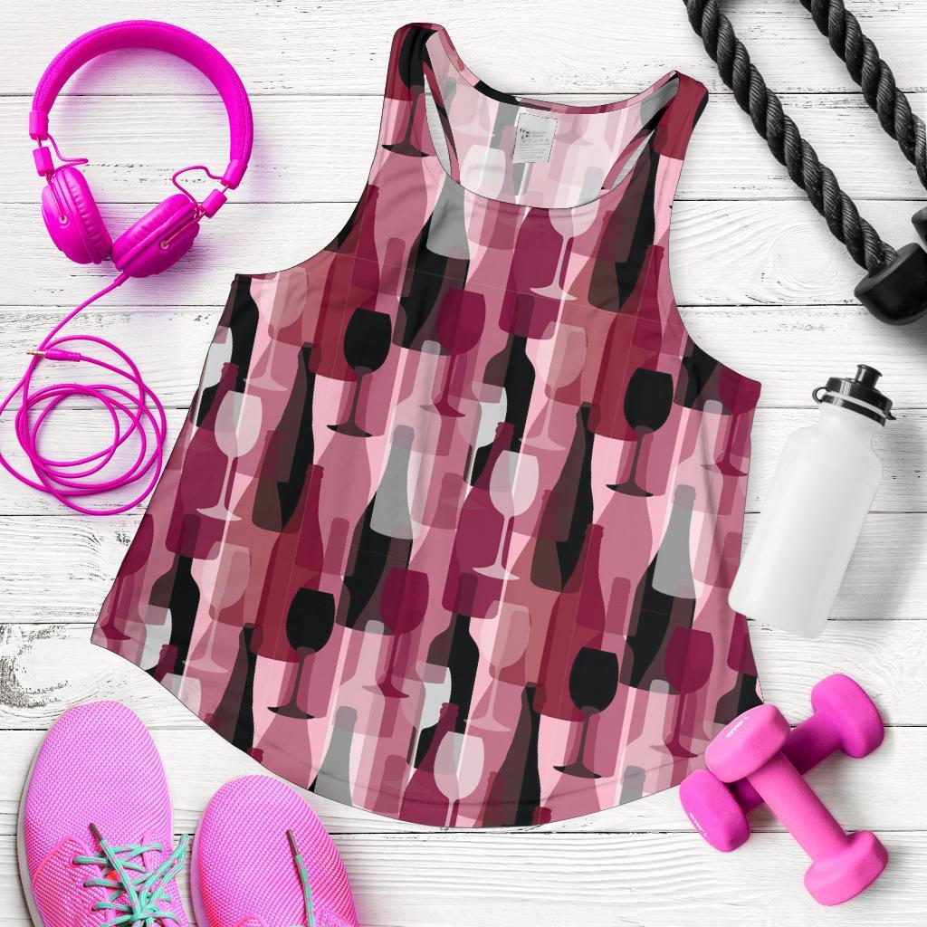 Red Wine Glass Bottle Pattern Print Racerback Tank Tops-grizzshop