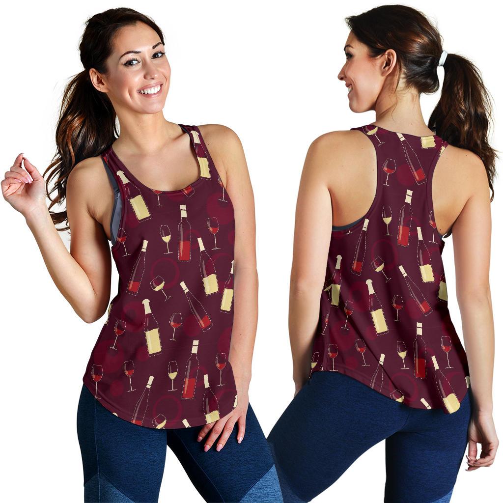 Red Wine Glass Bottle Print Pattern Racerback Tank Tops-grizzshop