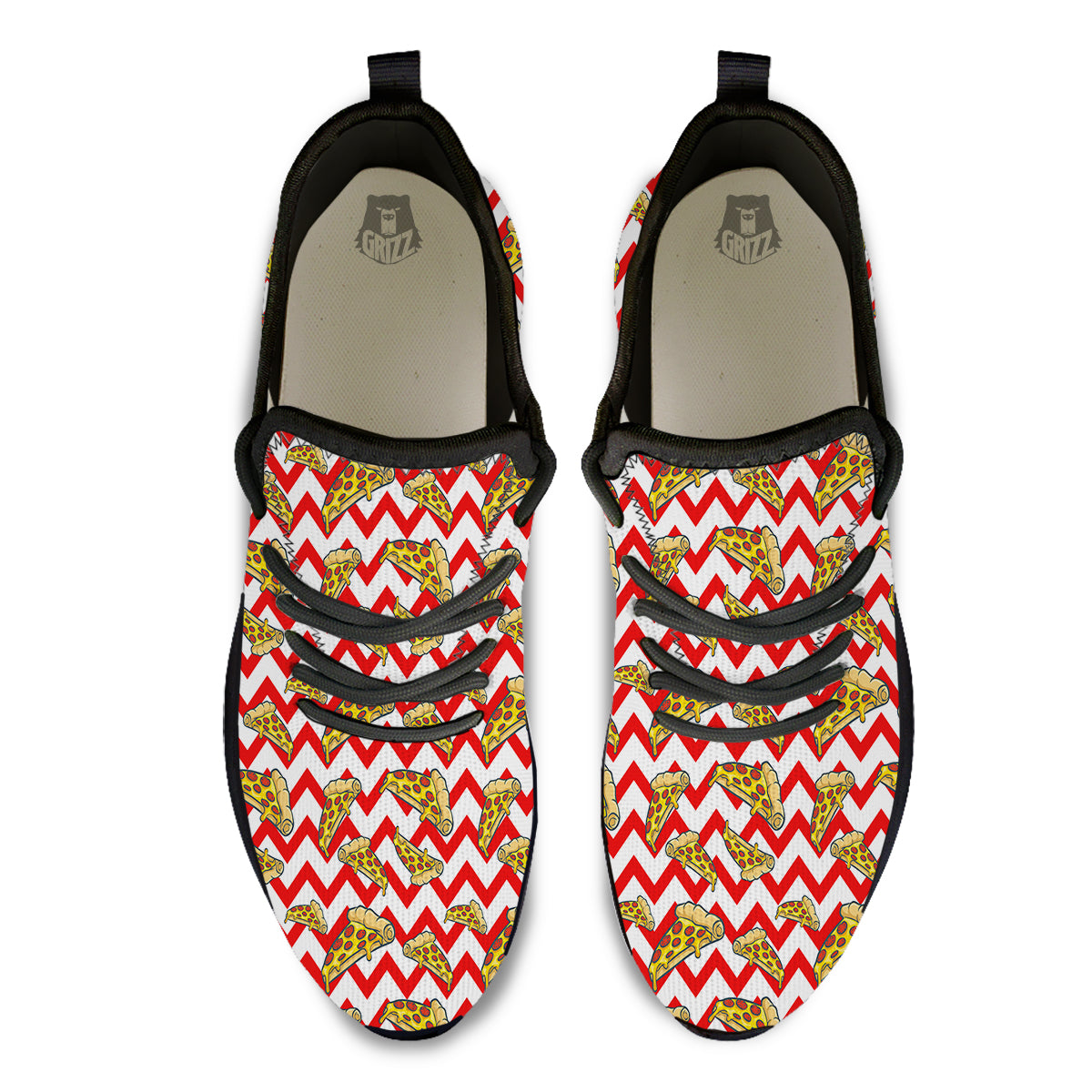 Red Zigzag Pizza Print Pattern Black Athletic Shoes-grizzshop