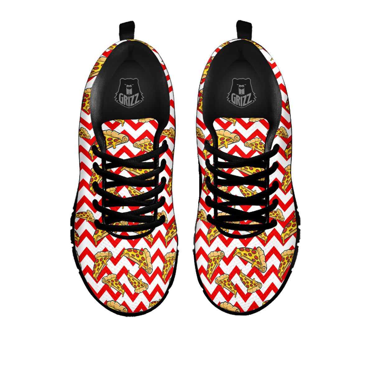 Red Zigzag Pizza Print Pattern Black Sneaker-grizzshop
