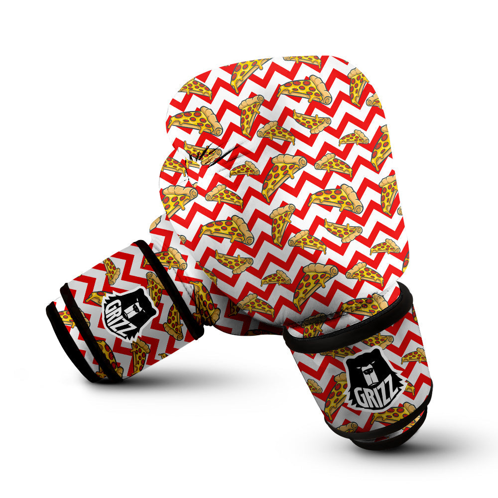 Red Zigzag Pizza Print Pattern Boxing Gloves-grizzshop