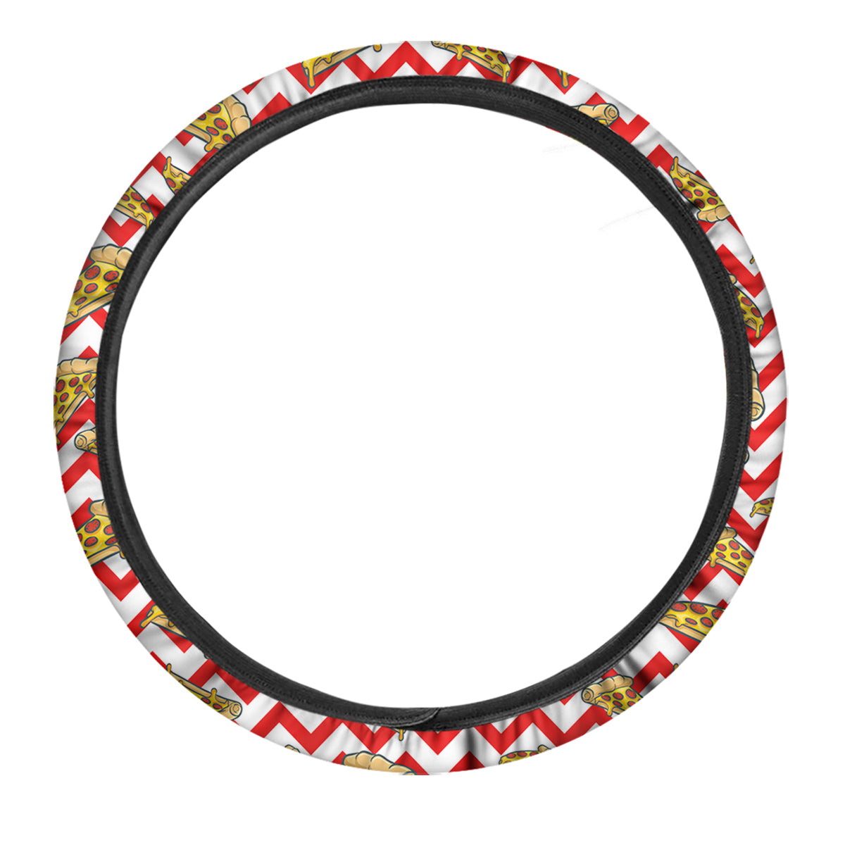 Red Zigzag Pizza Print Pattern Car Steering Wheel Cover-grizzshop