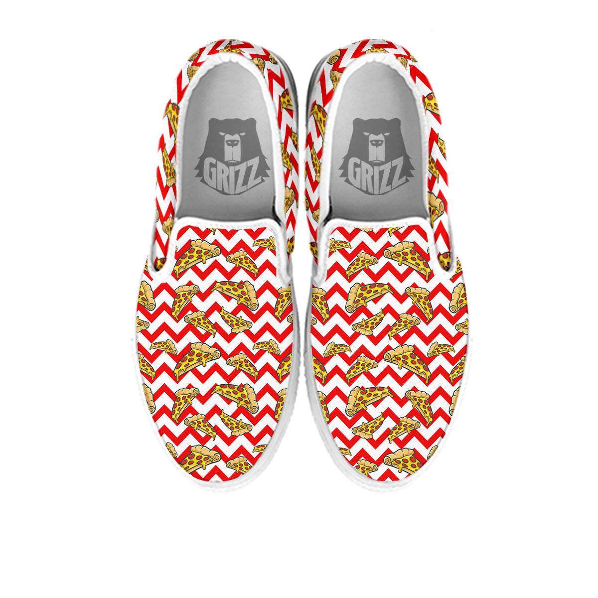 Red Zigzag Pizza Print Pattern White Slip On Shoes-grizzshop