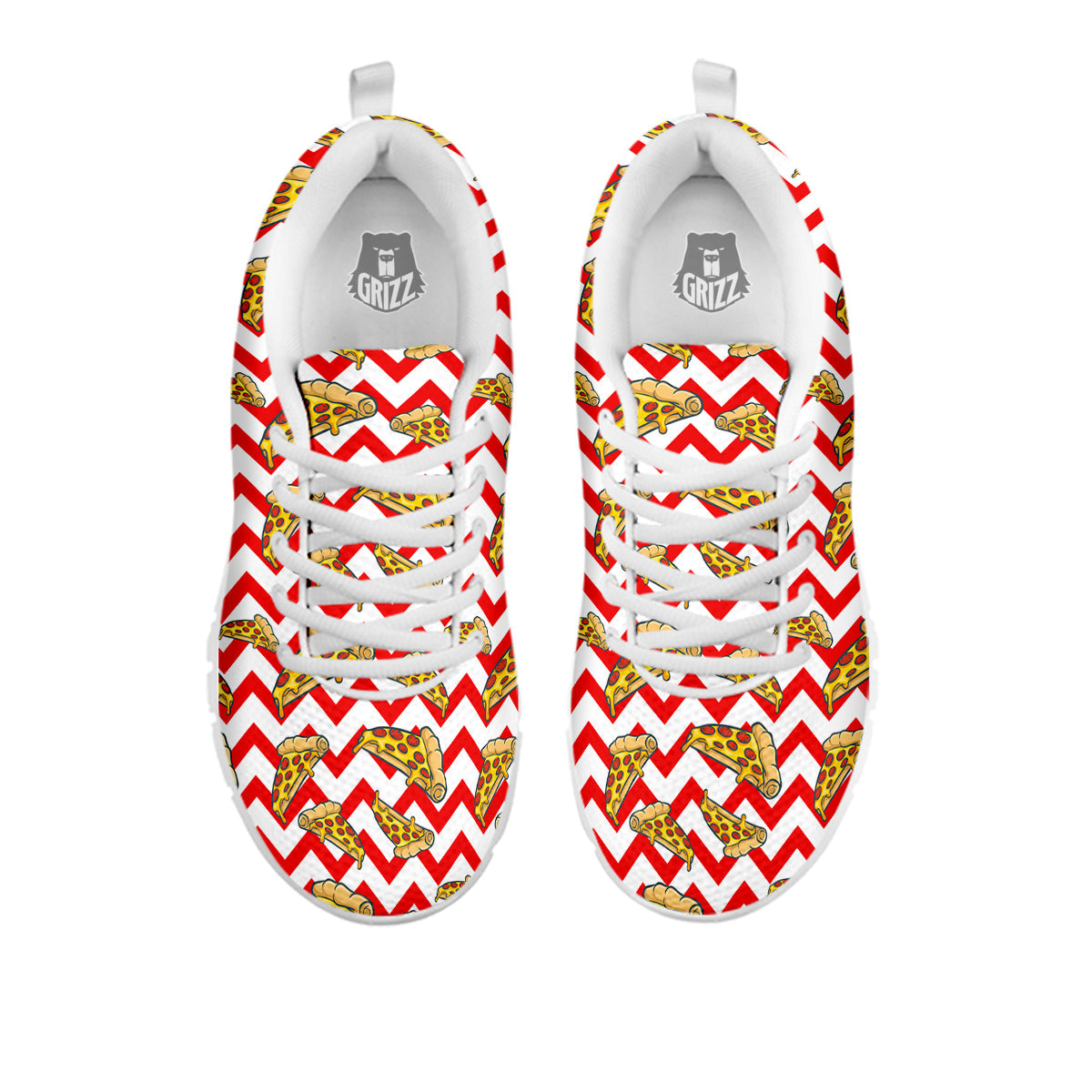 Red Zigzag Pizza Print Pattern White Sneaker-grizzshop