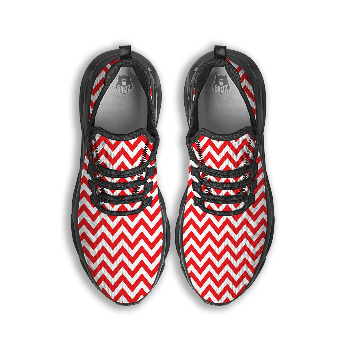 Red Zigzag Print Pattern Black Running Shoes-grizzshop