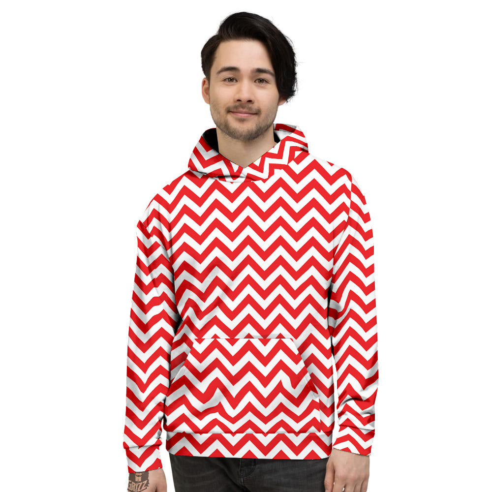 Red Zigzag Print Pattern Men's Hoodie-grizzshop
