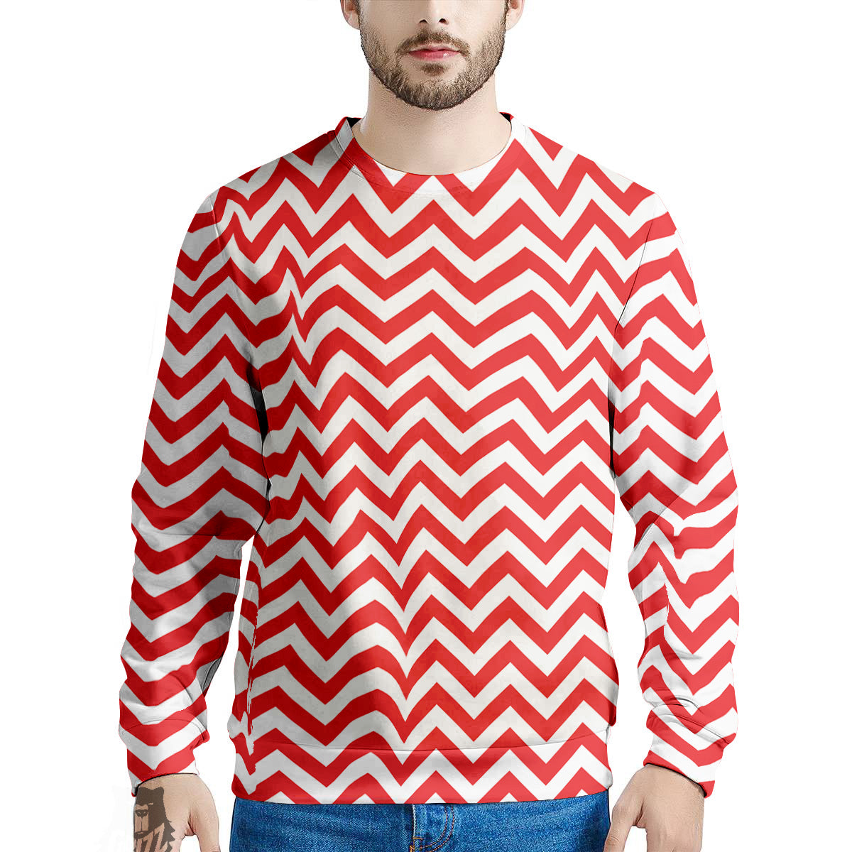 Red Zigzag Print Pattern Men's Sweatshirt-grizzshop