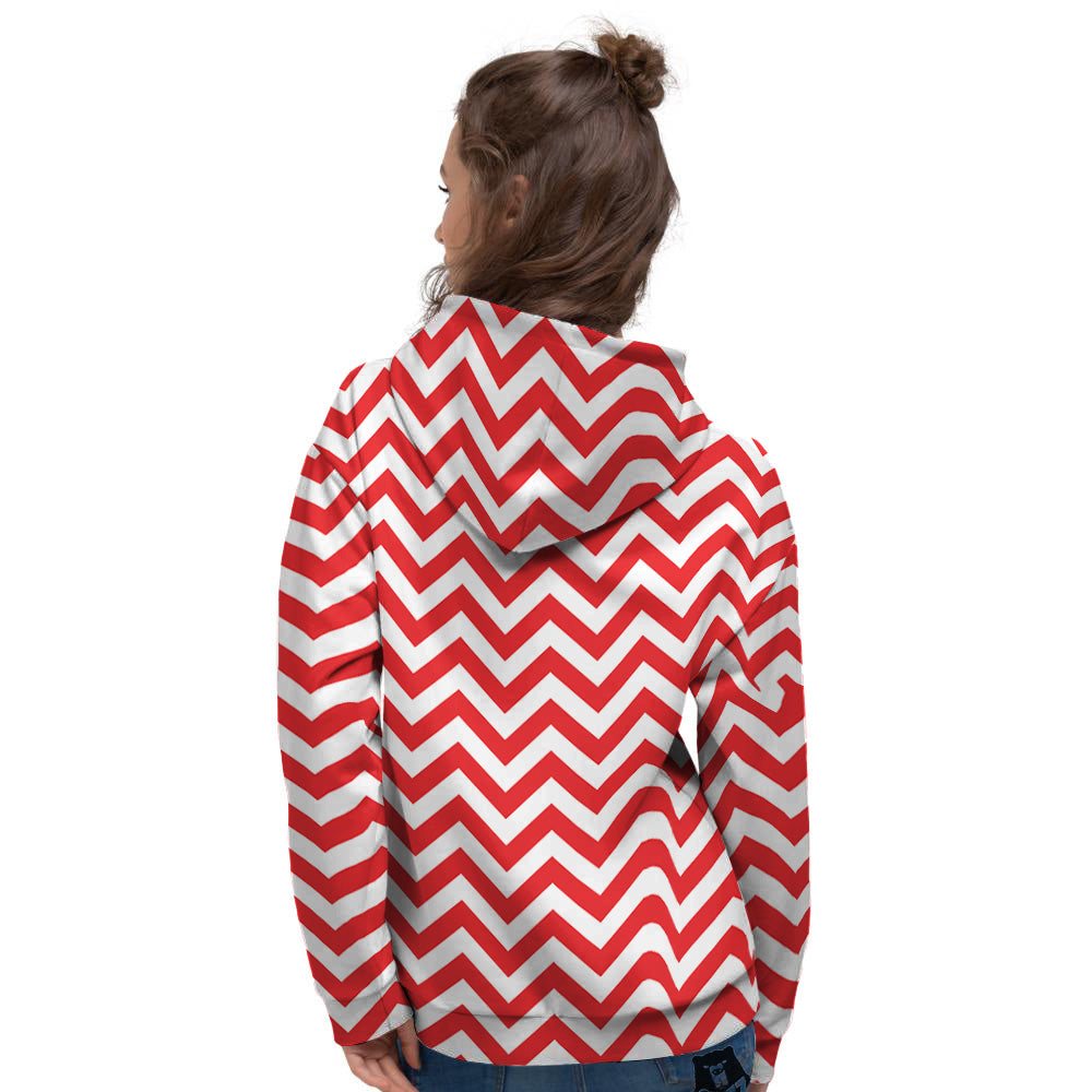 Red Zigzag Print Pattern Women's Hoodie-grizzshop