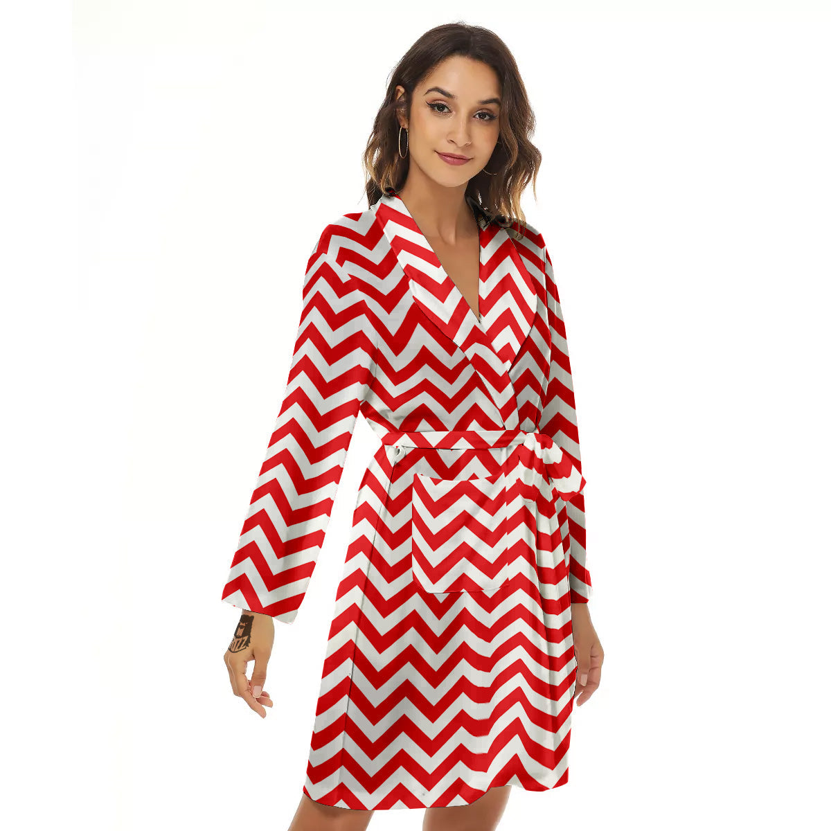 Red Zigzag Print Pattern Women's Robe-grizzshop