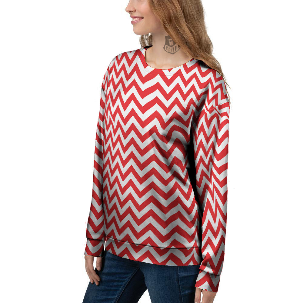 Red Zigzag Print Pattern Women's Sweatshirt-grizzshop