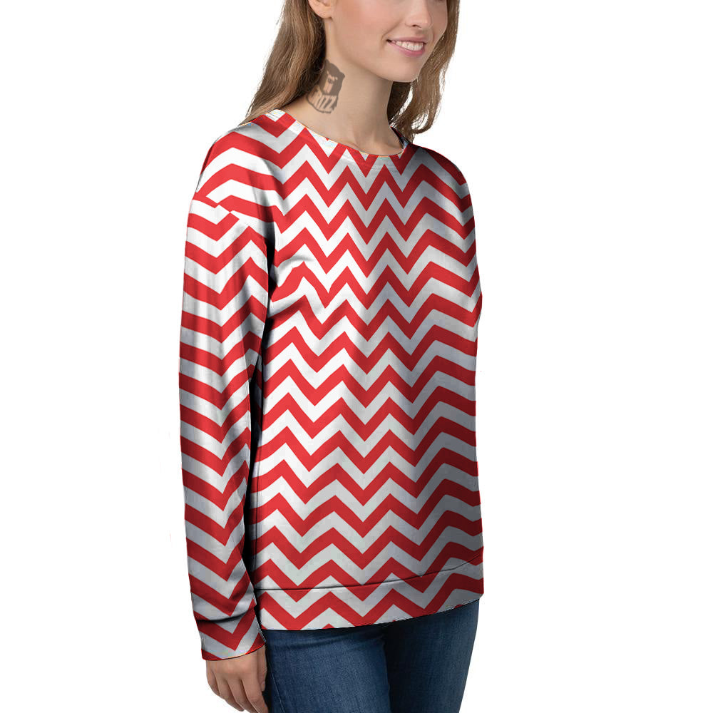 Red Zigzag Print Pattern Women's Sweatshirt-grizzshop