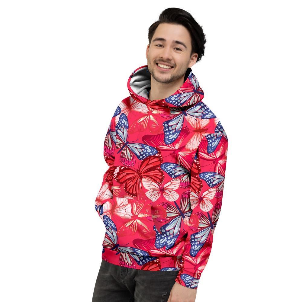 Red and Blue Butterfly Print Men's Hoodie-grizzshop