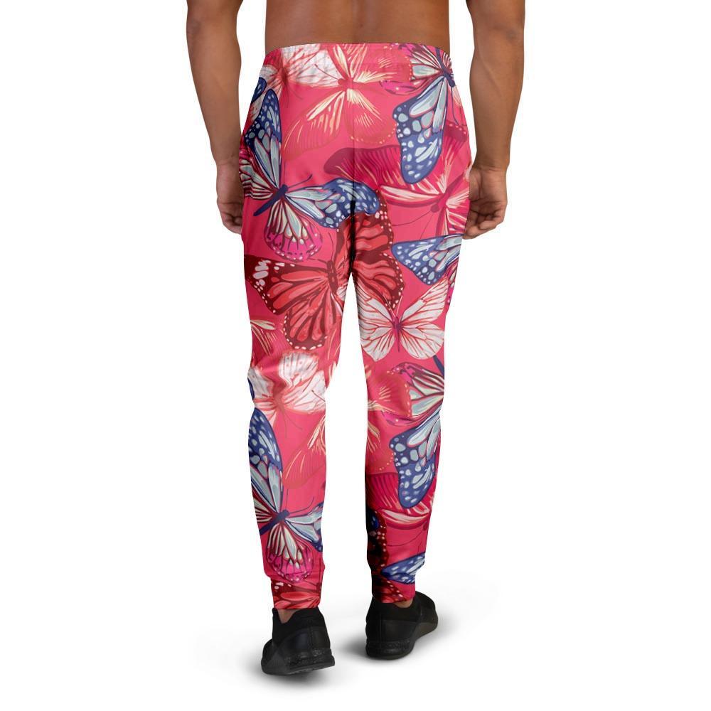 Red and Blue Butterfly Print Men's Joggers-grizzshop