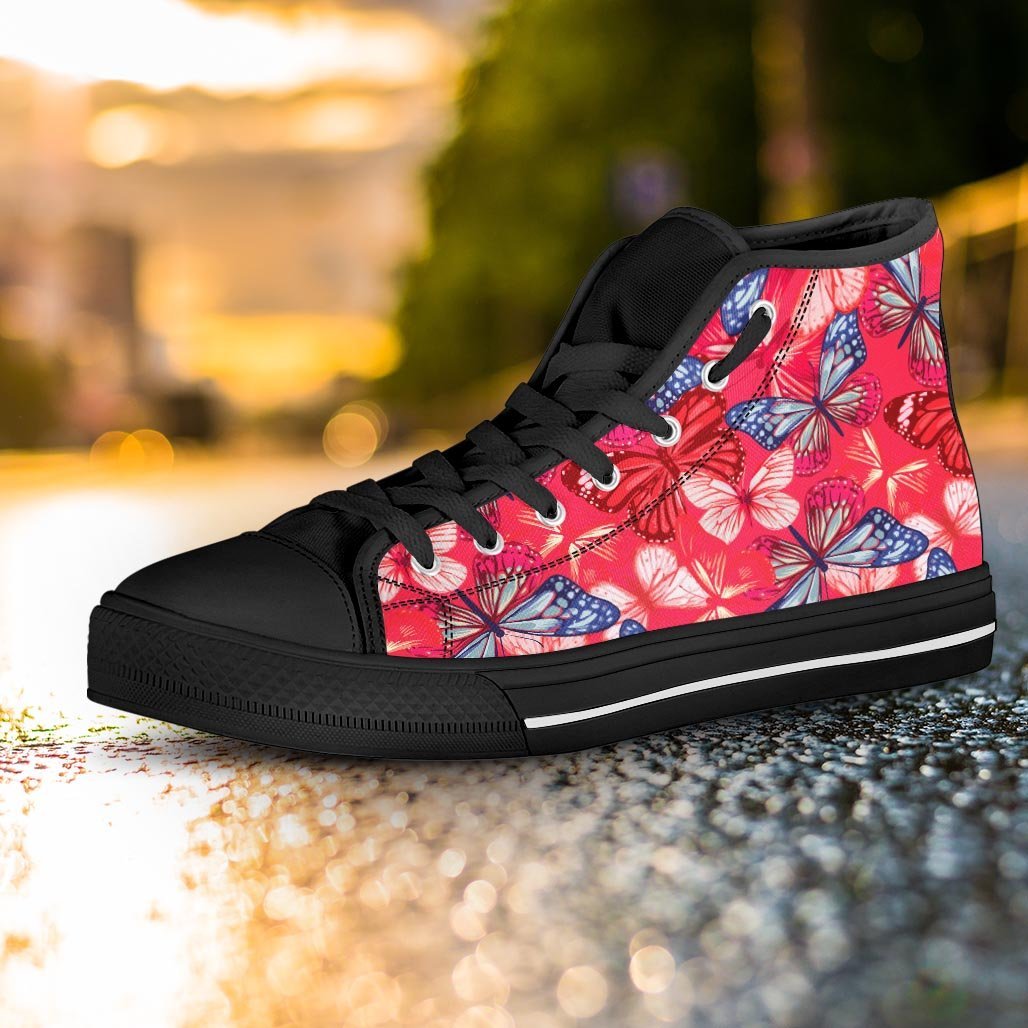 Red and Blue Butterfly Print Women's High Top Shoes-grizzshop
