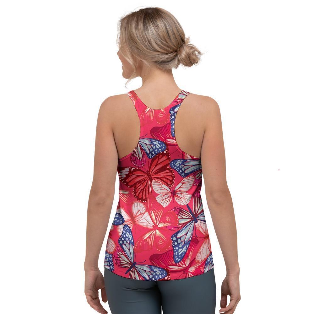 Red and Blue Butterfly Print Women's Racerback Tank Top-grizzshop