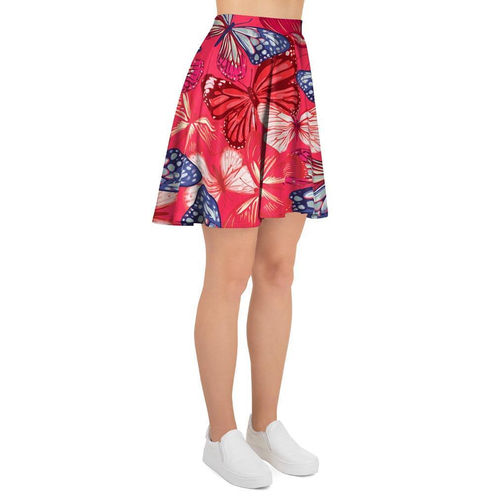 Red and Blue Butterfly Print Women's Skirt-grizzshop