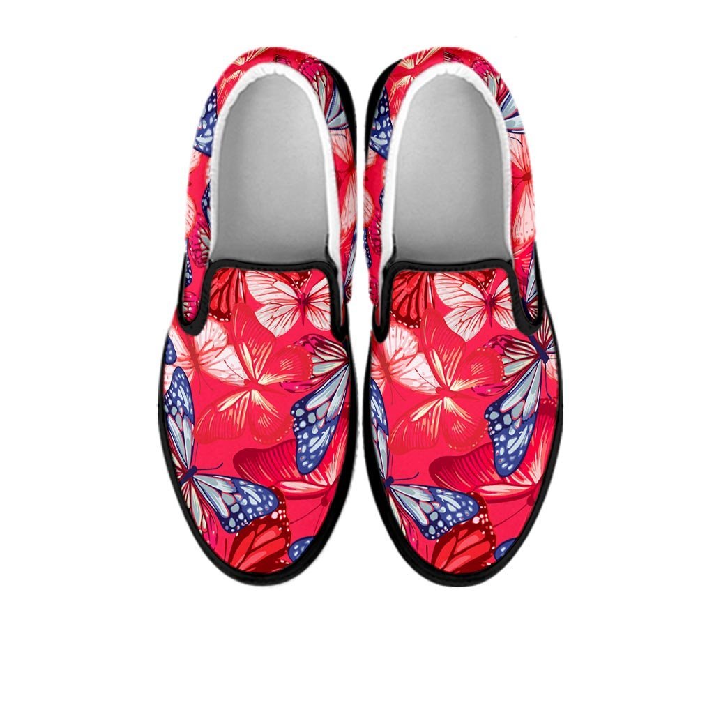 Red and Blue Butterfly Print Women's Slip On Sneakers-grizzshop