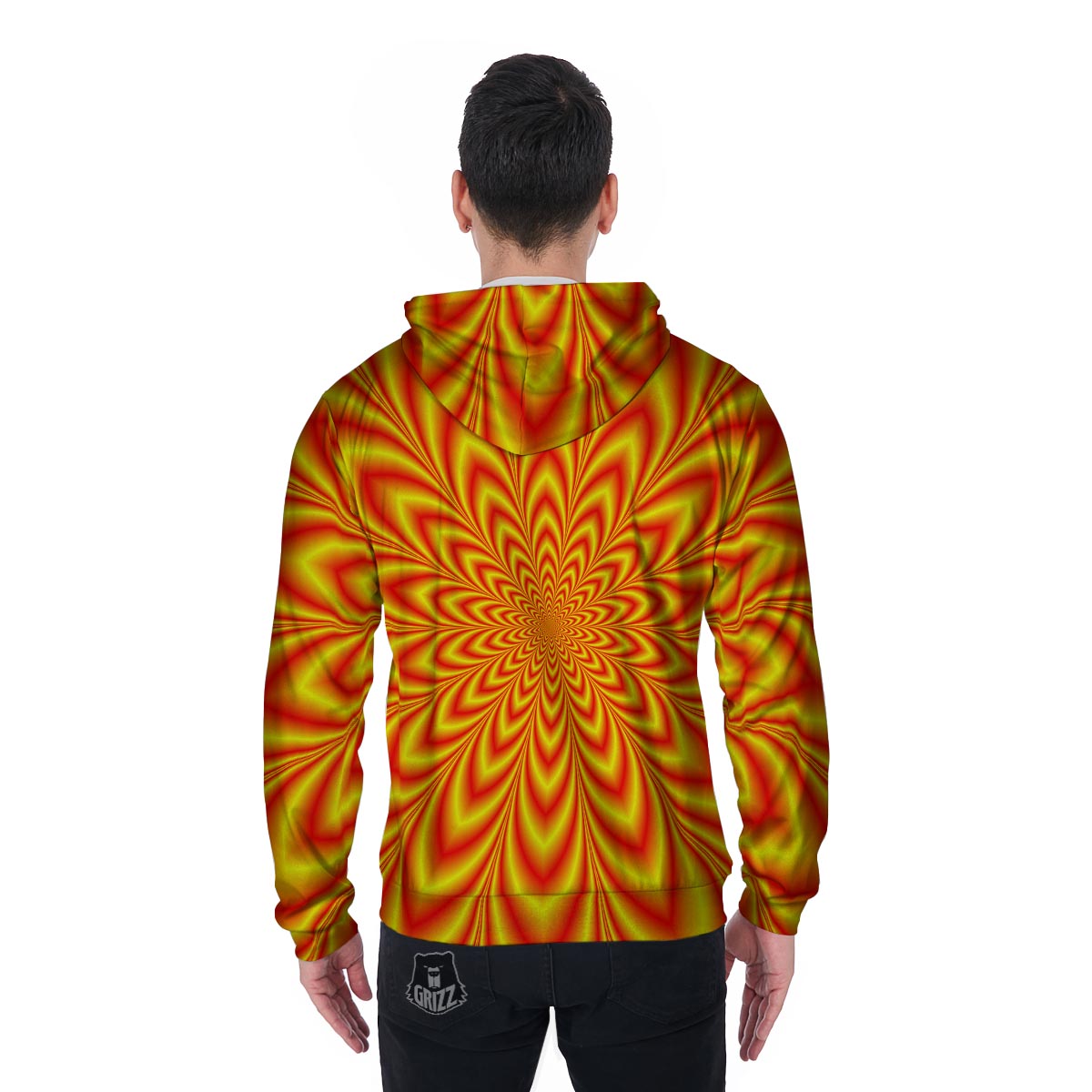 Red and Yellow Abstract Optical illusion Men's Zip Up Hoodie-grizzshop