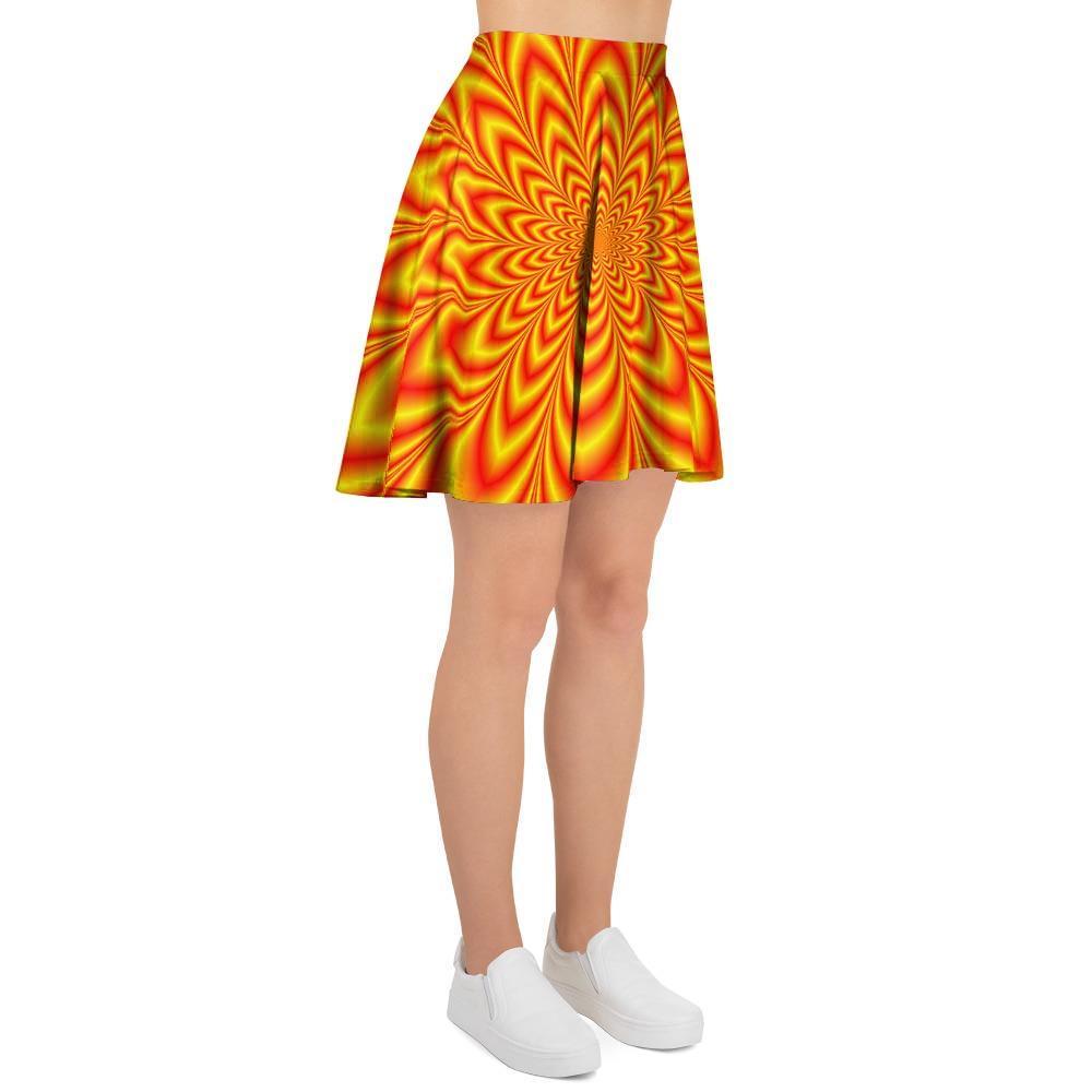 Red and Yellow Abstract Optical illusion Women's Skirt-grizzshop