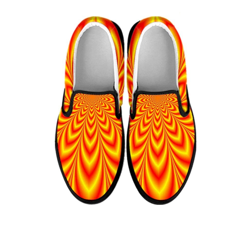 Red and Yellow Abstract Optical illusion Women's Slip On Sneakers-grizzshop