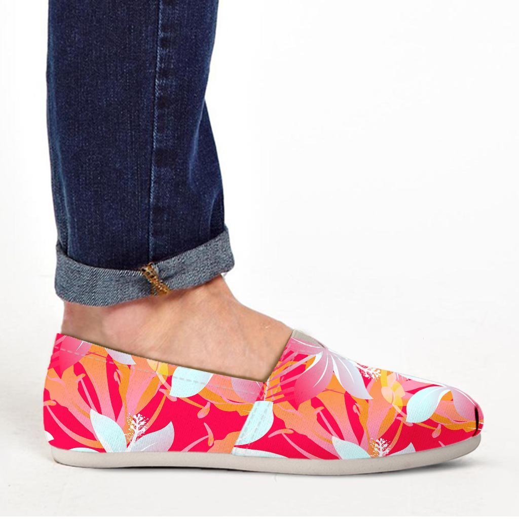 Red And Orange Hibiscus Hawaiian Print Canvas Shoes-grizzshop