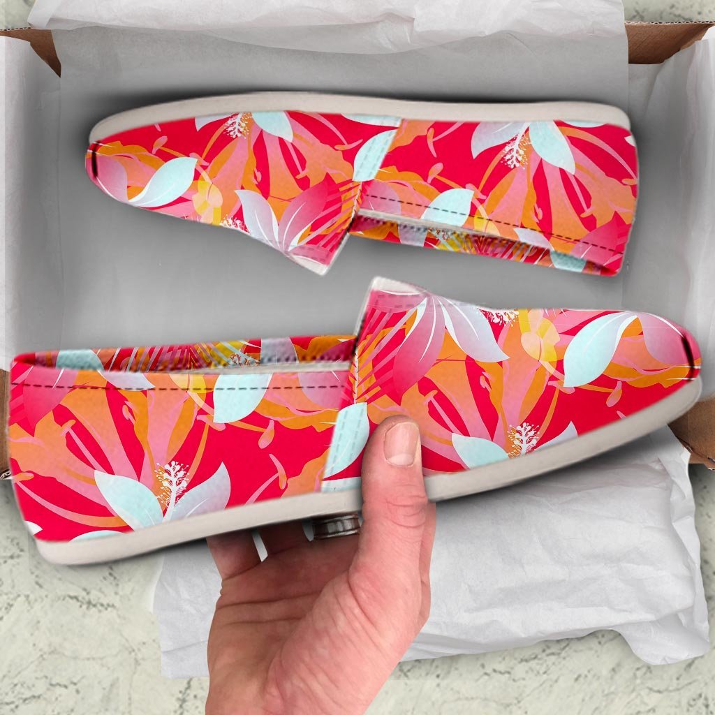 Red And Orange Hibiscus Hawaiian Print Canvas Shoes-grizzshop