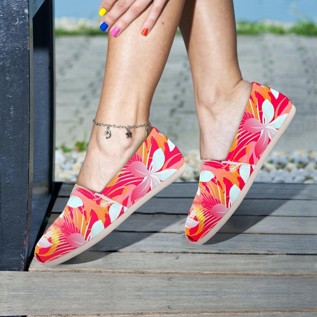 Red And Orange Hibiscus Hawaiian Print Canvas Shoes-grizzshop