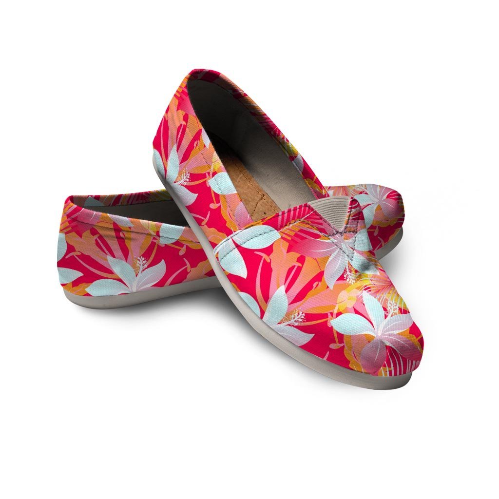 Red And Orange Hibiscus Hawaiian Print Canvas Shoes-grizzshop