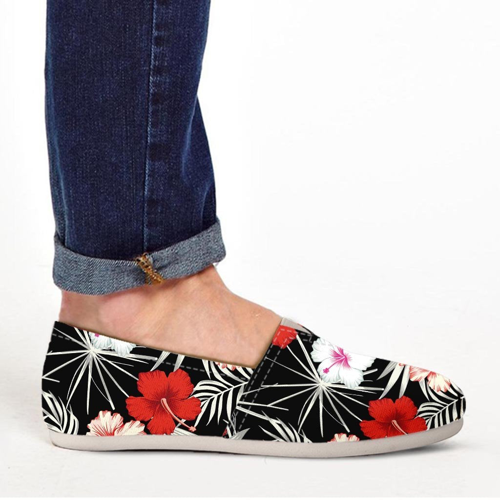 Red And White Hibiscus Flowers Hawaiian Print Canvas Shoes-grizzshop