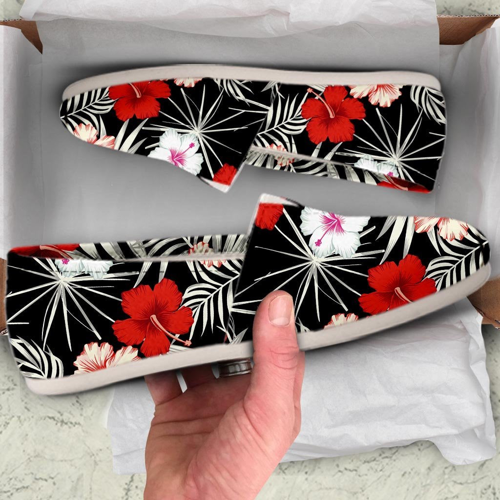 Red And White Hibiscus Flowers Hawaiian Print Canvas Shoes-grizzshop