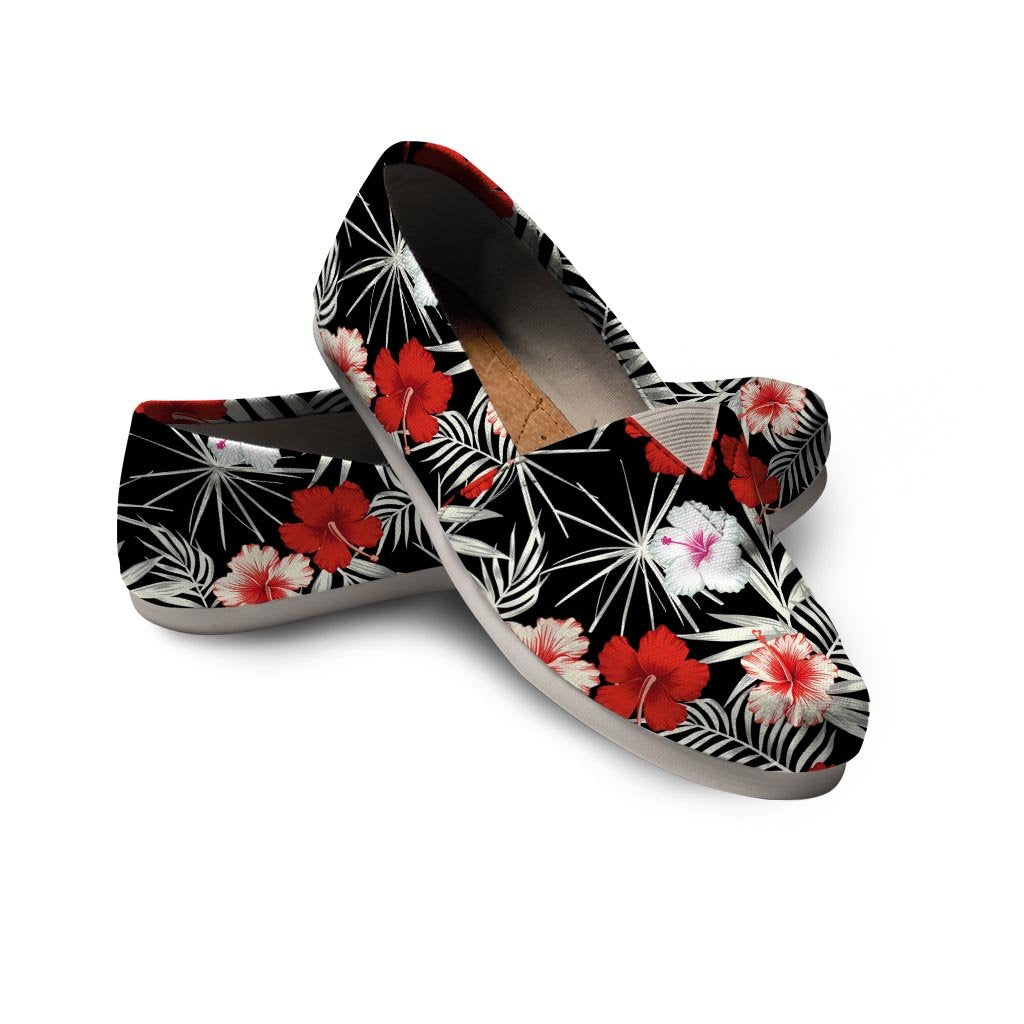 Red And White Hibiscus Flowers Hawaiian Print Canvas Shoes-grizzshop