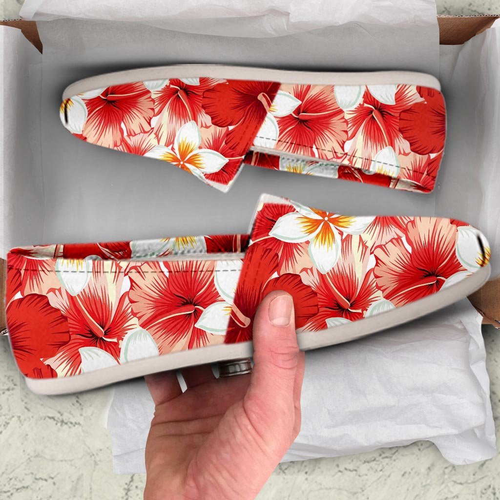 Red And White Hibiscus Hawaiian Print Canvas Shoes-grizzshop