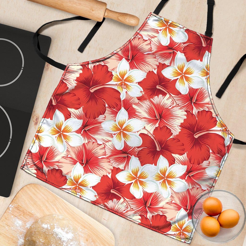 Red And White Hibiscus Hawaiian Print Women's Apron-grizzshop