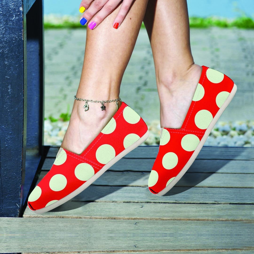 Red And White Polka Dot Canvas Shoes-grizzshop