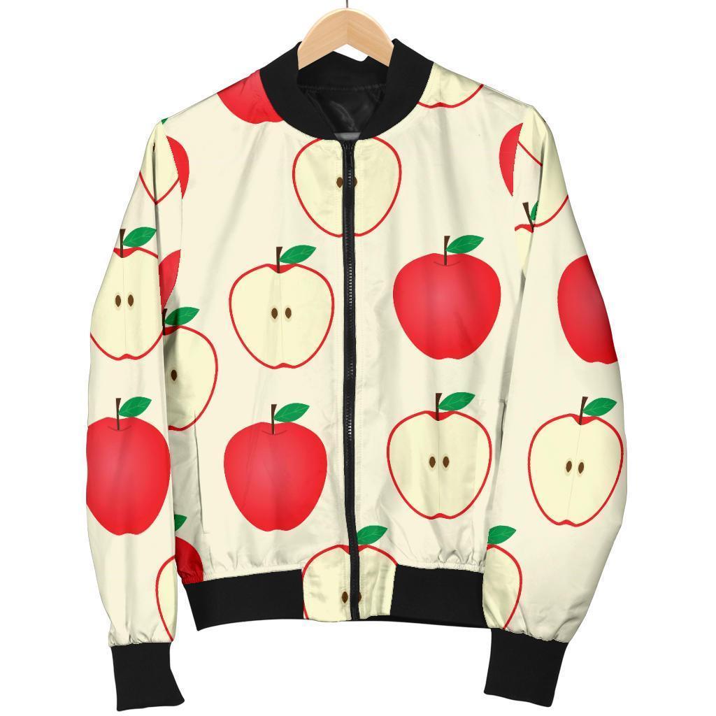 Red Apple Pattern Print Women Casual Bomber Jacket-grizzshop