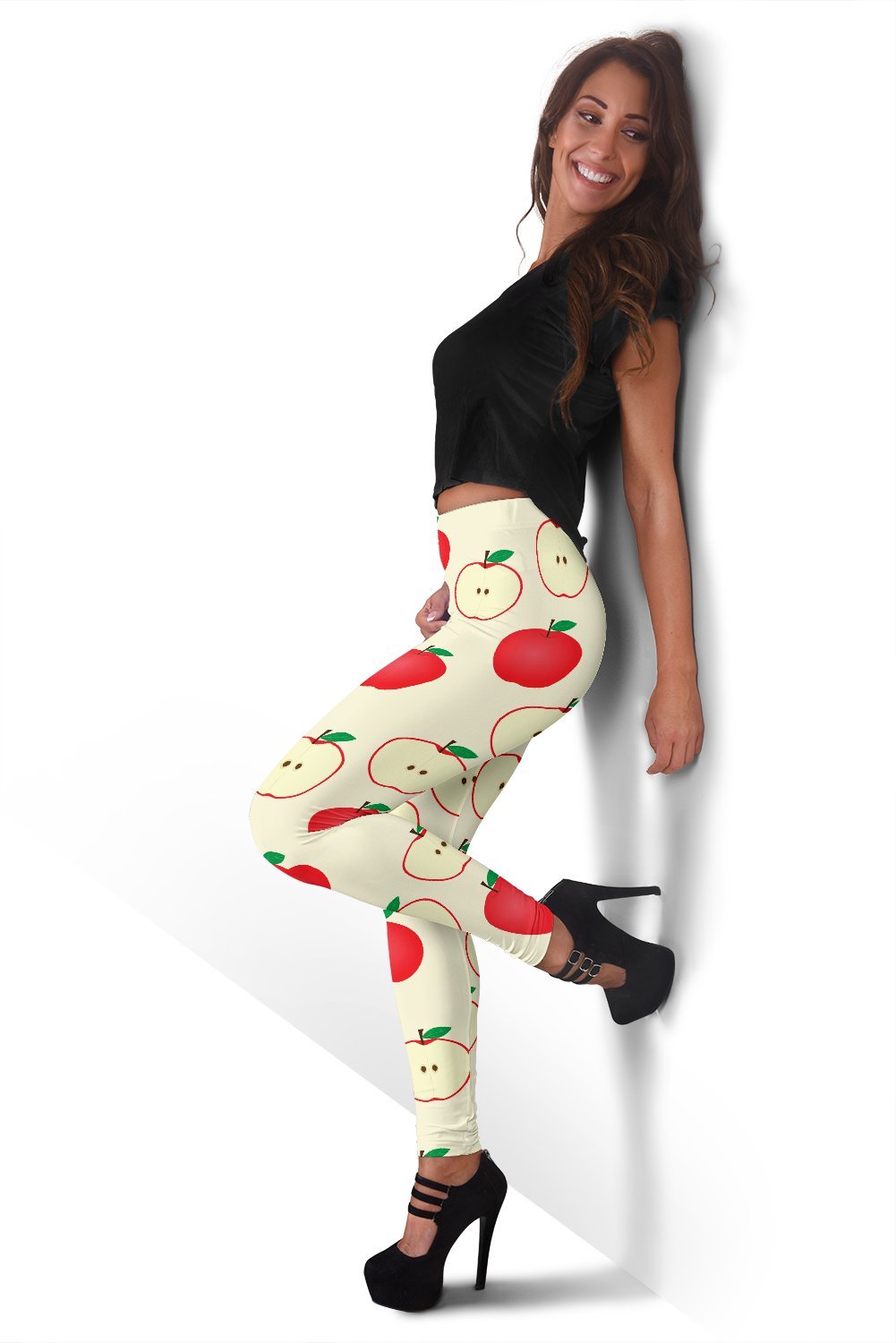Red Apple Pattern Print Women Leggings-grizzshop