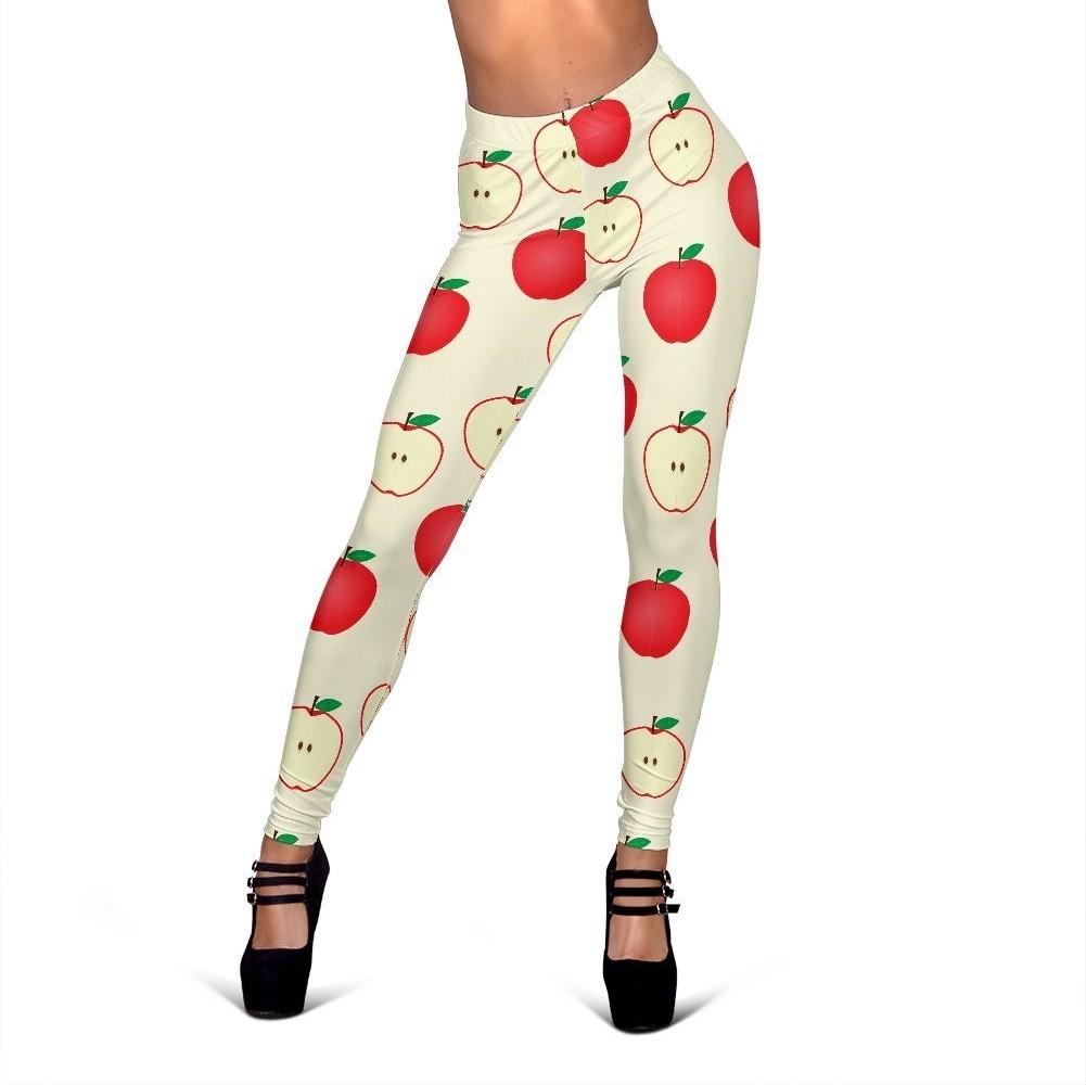 Red Apple Pattern Print Women Leggings-grizzshop