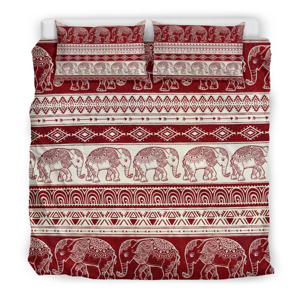 Red Aztec Elephant Pattern Print Duvet Cover Bedding Set-grizzshop