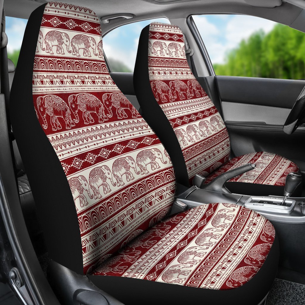 Red Aztec Elephant Pattern Print Universal Fit Car Seat Cover-grizzshop