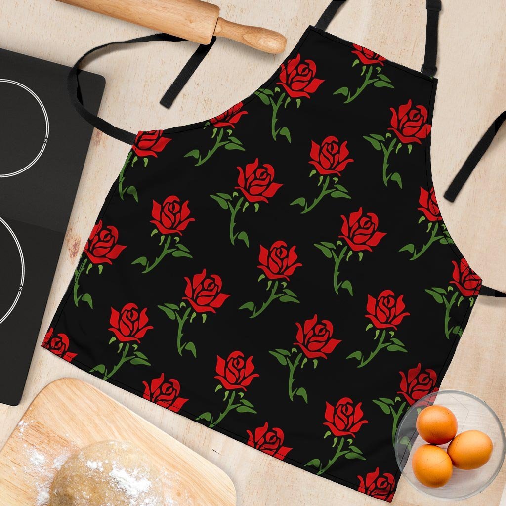 Red Doodle Rose Floral Women's Apron-grizzshop