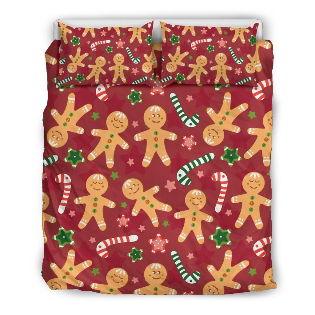 Red Gingerbread Man Chirstmas Pattern Print Duvet Cover Bedding Set-grizzshop
