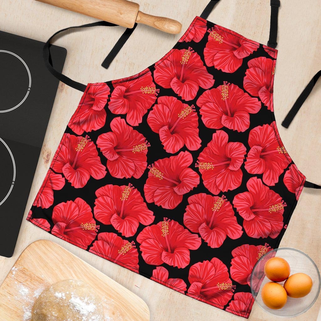 Red Hibiscus Flower Hawaiian Print Women's Apron-grizzshop