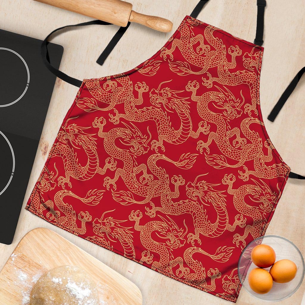 Red Oriental Chinese Dragon Women's Apron-grizzshop