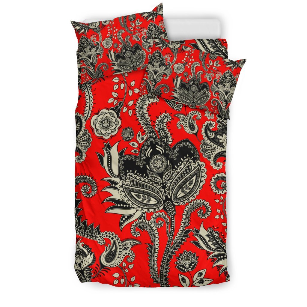 Red Paisley Pattern Print Duvet Cover Bedding Set-grizzshop